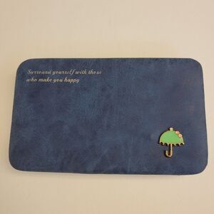 Wallet Navy Blue With Sentence And Ornament In The Front